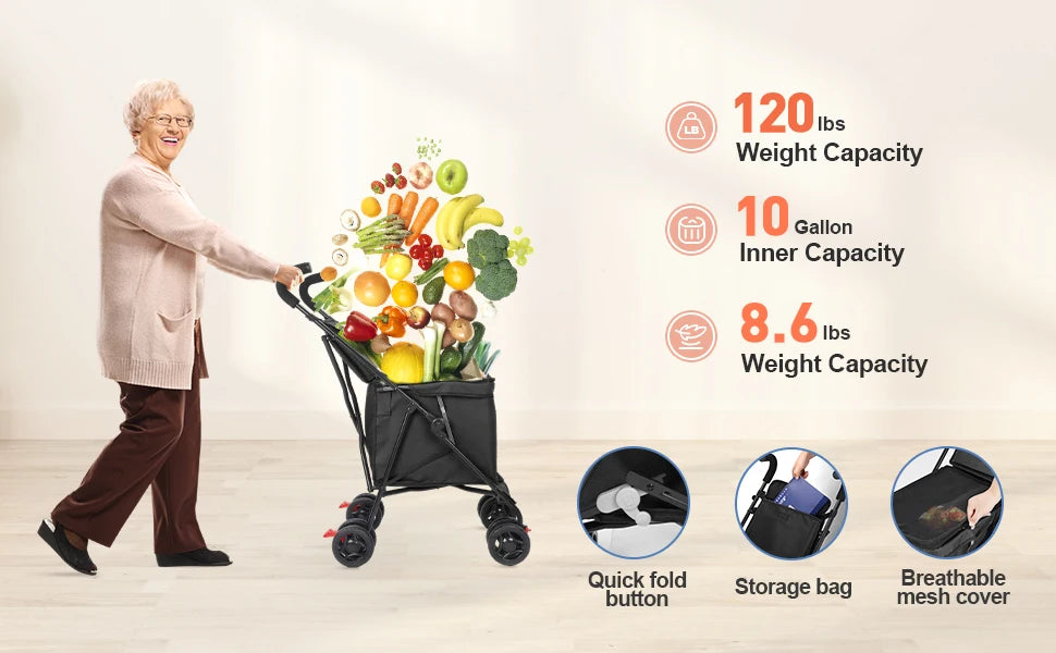 Multifunctional Cart Folding Portable  Durable Lightweight Market Purchase Bag Trolley,Pet Stroller,For Picnic