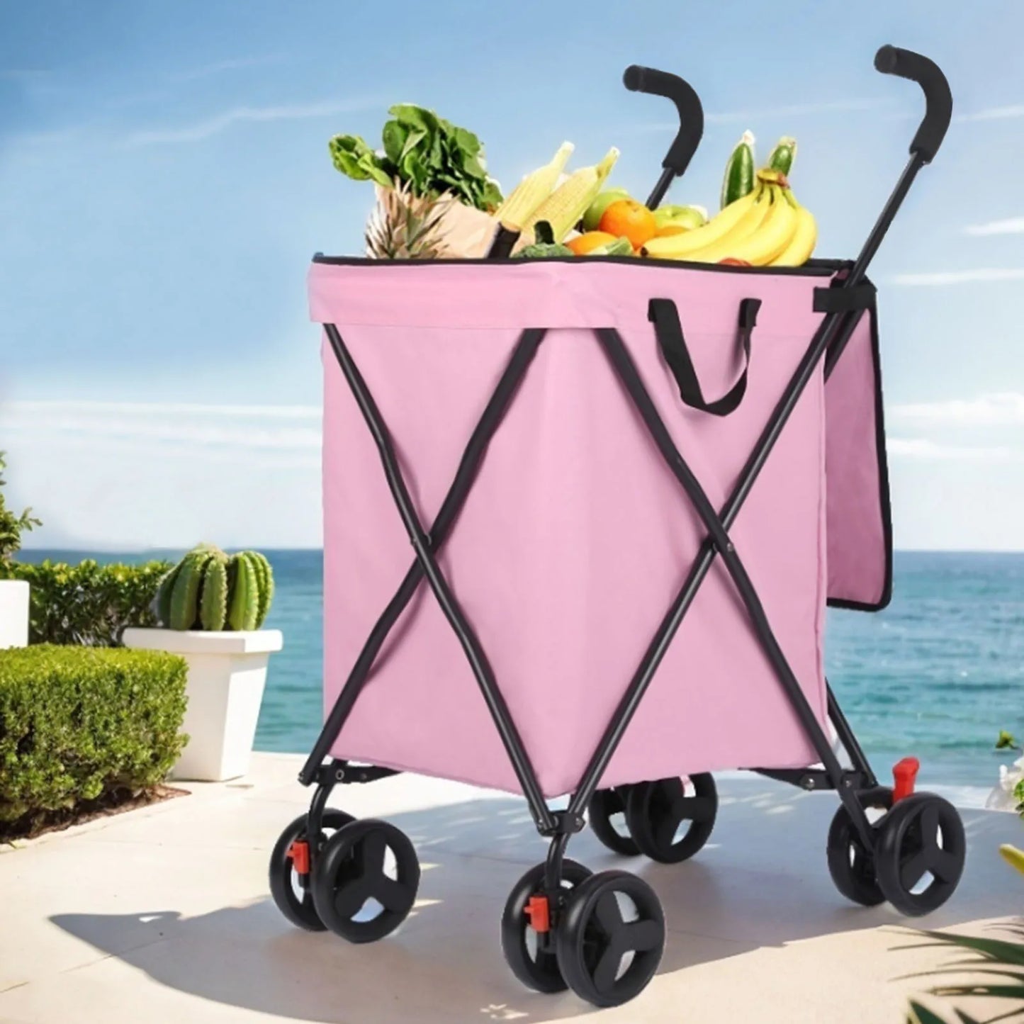 Pet  stroller Folding Shopping and Utility Cart, Water-Resistant Folding Shopping Cart with 360° Rolling Swivel Wheels & Brakes