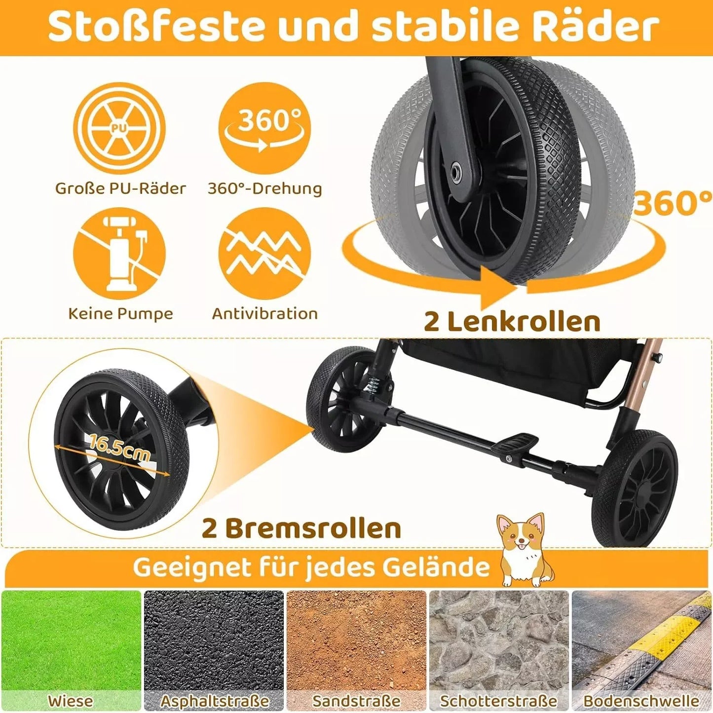 Dog Buggy 2 in 1 Stroller Dog Box Transport Foldable Cat Stroller, 360° Wear-resistant Rubber Wheels, with Storage Basket