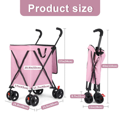 Pet  stroller Folding Shopping and Utility Cart, Water-Resistant Folding Shopping Cart with 360° Rolling Swivel Wheels & Brakes