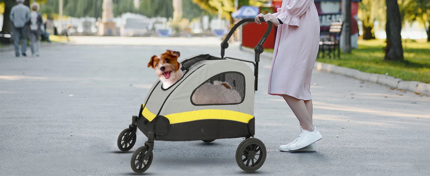 Premium Dog Stroller Pram 4 Wheel Foldable Cart Travel Walk Pet Jogger Wagon for Small Medium Large Dogs