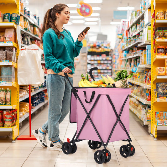 Pet  stroller Folding Shopping and Utility Cart, Water-Resistant Folding Shopping Cart with 360° Rolling Swivel Wheels & Brakes