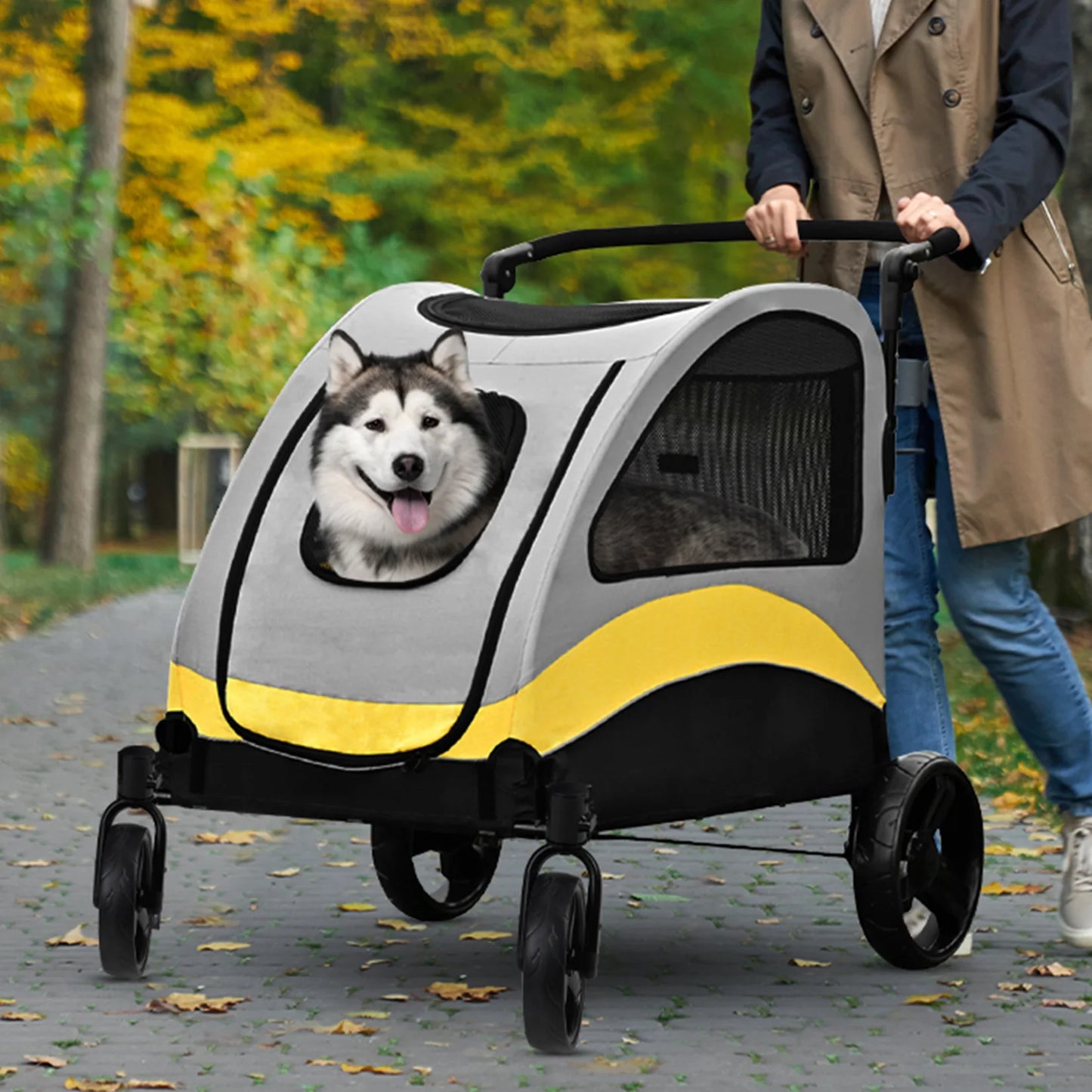 Premium Dog Stroller Pram 4 Wheel Foldable Cart Travel Walk Pet Jogger Wagon for Small Medium Large Dogs